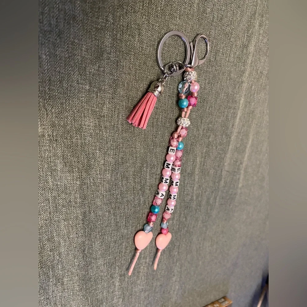 Handmade beaded purse charm with personalized Name key chain